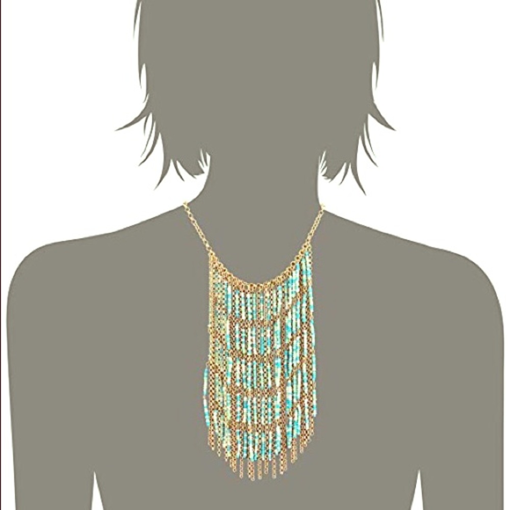 NIB Multi- Bead Fringe Statement Necklace